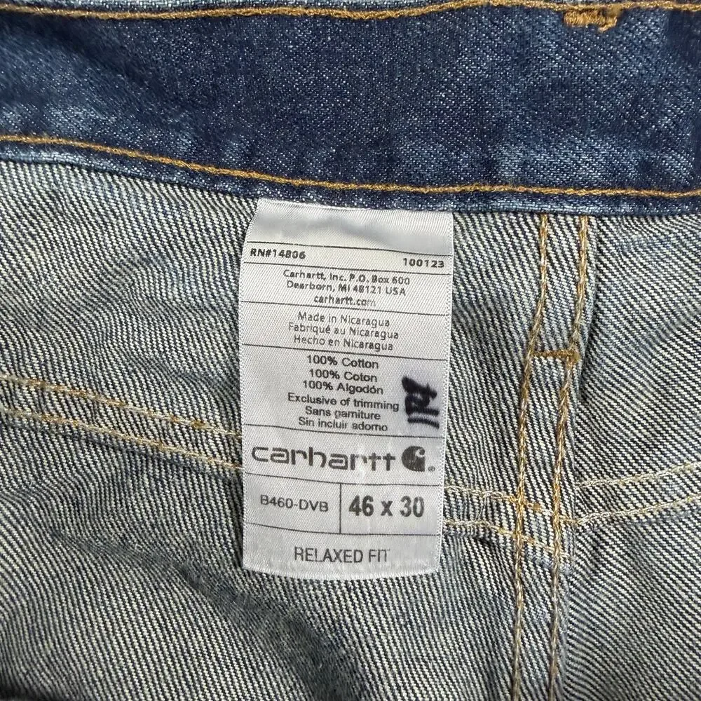 Carhartt Relaxed Fit Jeans Men 46x30 Dark Blue Denim Heavy Duty Workwear Durable